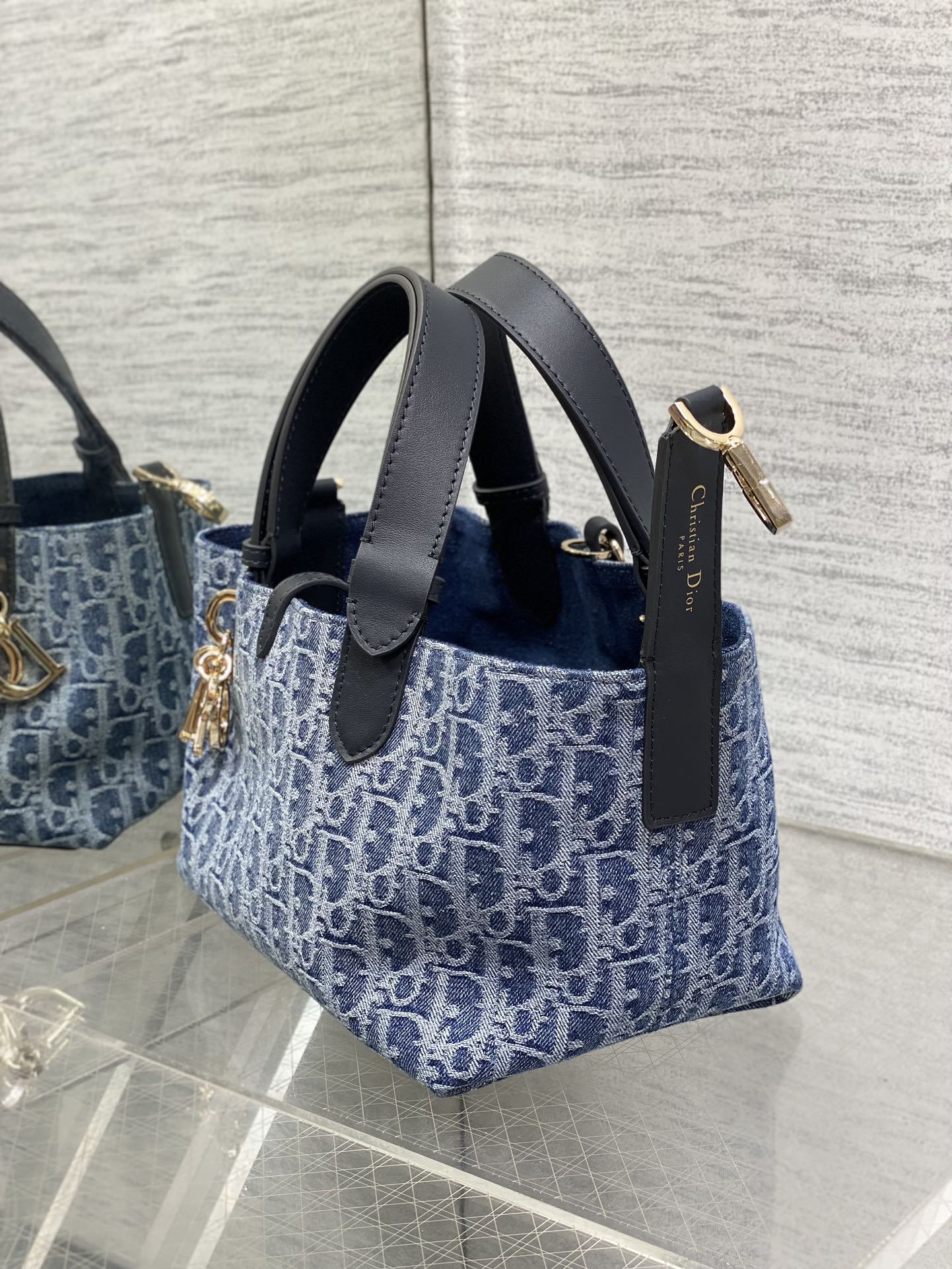 Small Dior Toujours Bag Blue Denim Dior Oblique Jacquard